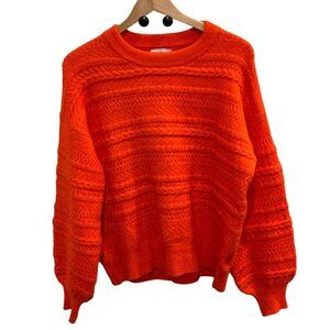French Paris Orange Knit Sweater Chunky Cable Women Size M